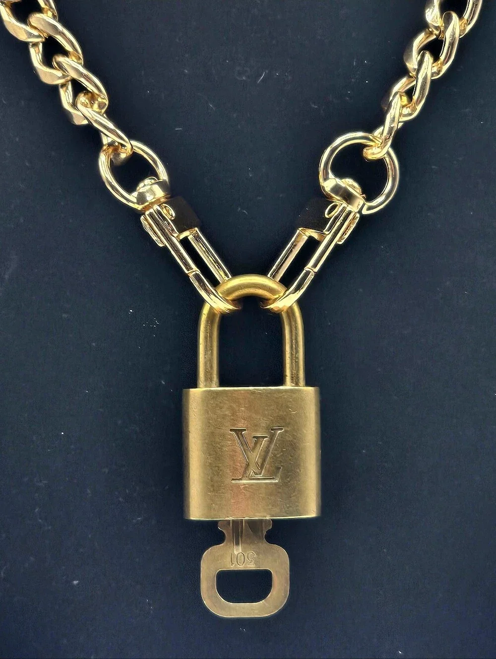 Louis Vuitton Brass Padlock and Key Chain Necklace